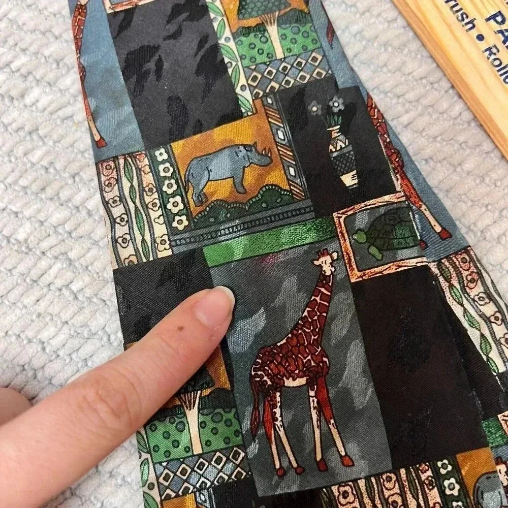 Everyday Mens VTG Animal Novelty Tie‎ 80s 90s Safari Giraffe Rhino